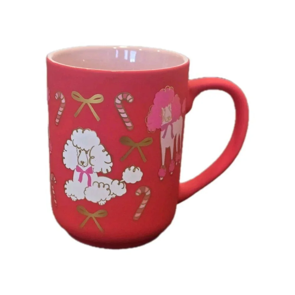 New Red & Pink Poodle Dog Christmas Candy Cane Soft Touch Coffee Tea Mug Gift